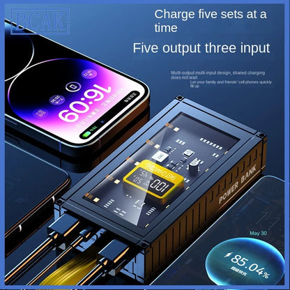 120W Fast Charging Power Bank – Transparent Digital Display Portable Charger