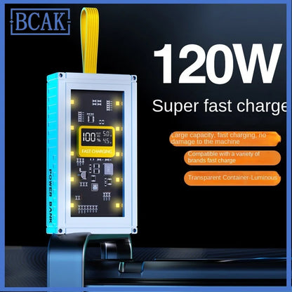 120W Fast Charging Power Bank – Transparent Digital Display Portable Charger