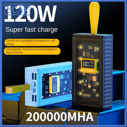 120W Fast Charging Power Bank – Transparent Digital Display Portable Charger
