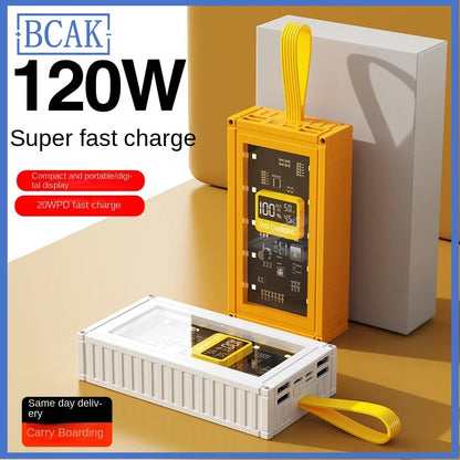 120W Fast Charging Power Bank – Transparent Digital Display Portable Charger
